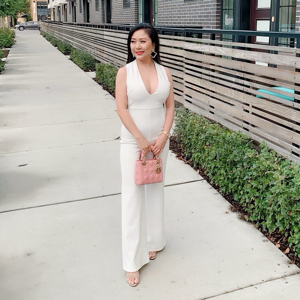 Cross back white jumpsuit